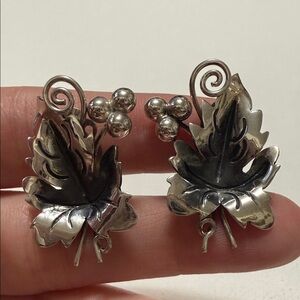 Sterling Silver 925 clip on Leaf & Berry Earrings Elegant Nature Inspired